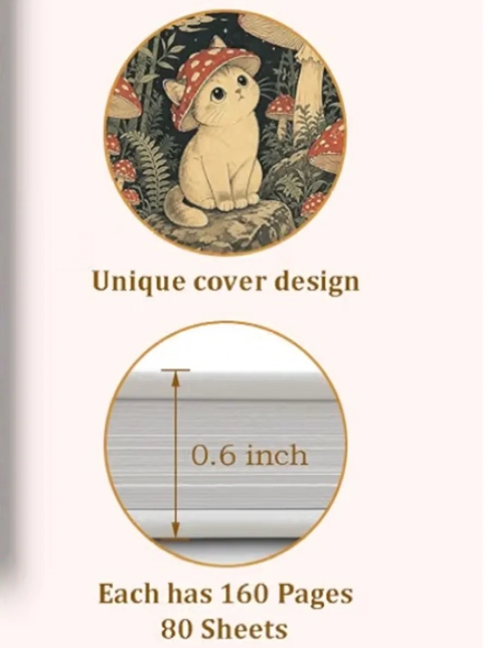 Whimsical Cat & Mushroom Spiral Journal, NWT